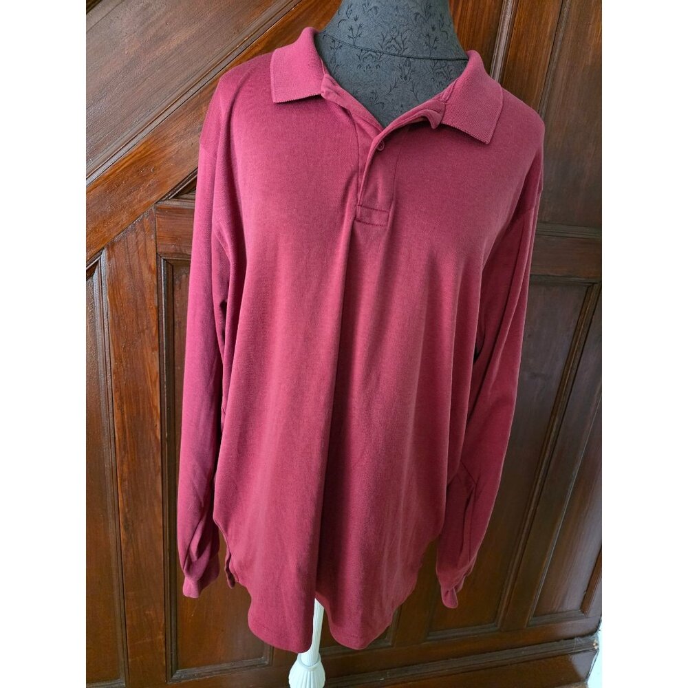 L.L. Bean Mens Long Sleeve Polo Shirt Size XL Raspberry Cotton